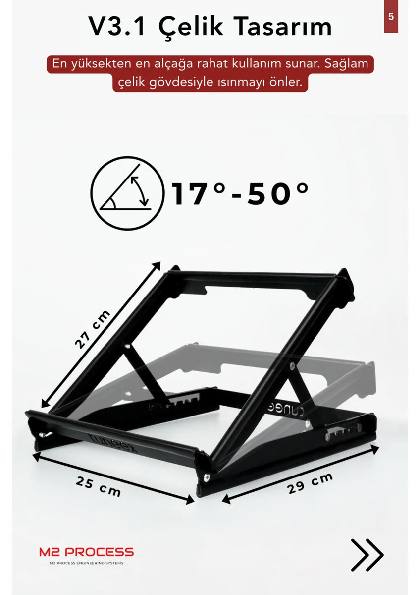 Çelik Laptop Standı Notebook Macbook Yükseltici Tüm Modellerle Uyumlu Altlık 5 Açılı Ayarlanabilir